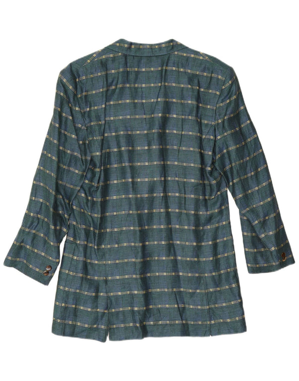Jaqueta blazer feminina vintage com 3 botões Reino Unido 14 linho listrado verde médio