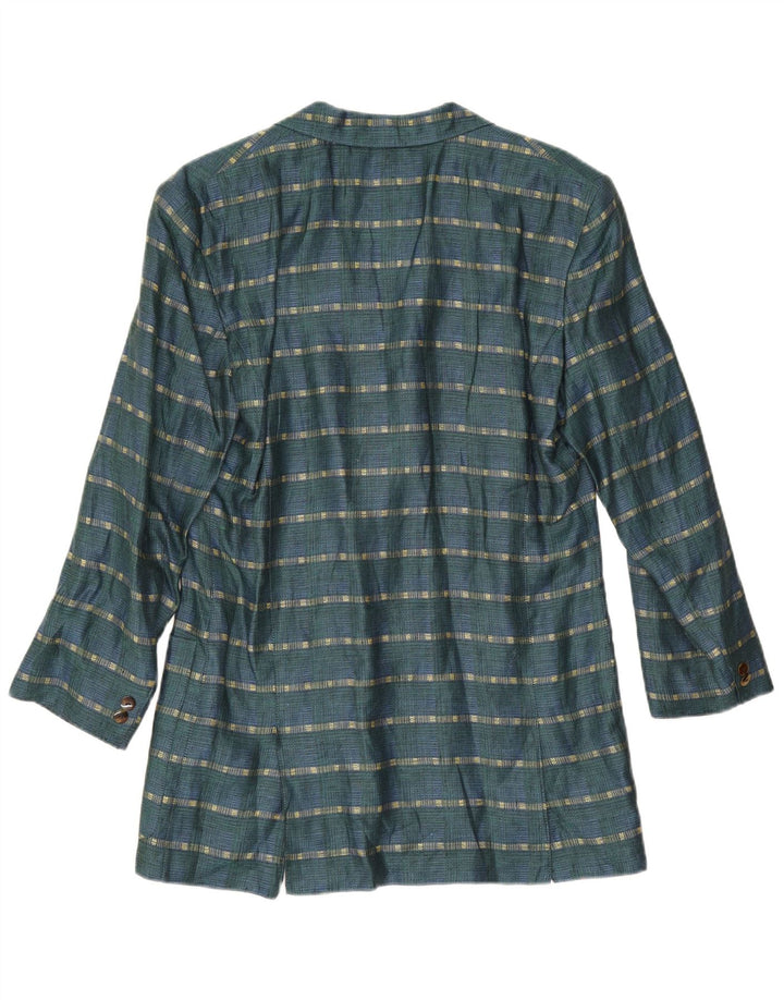 Jaqueta blazer feminina vintage com 3 botões Reino Unido 14 linho listrado verde médio