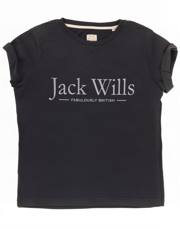Camiseta feminina gráfica Jack Wills UK 6 XS azul marinho algodão