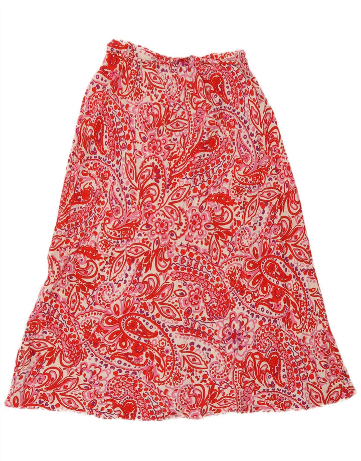 Saia larga feminina Marks & Spencer Reino Unido 12 médio W28 viscose paisley vermelha