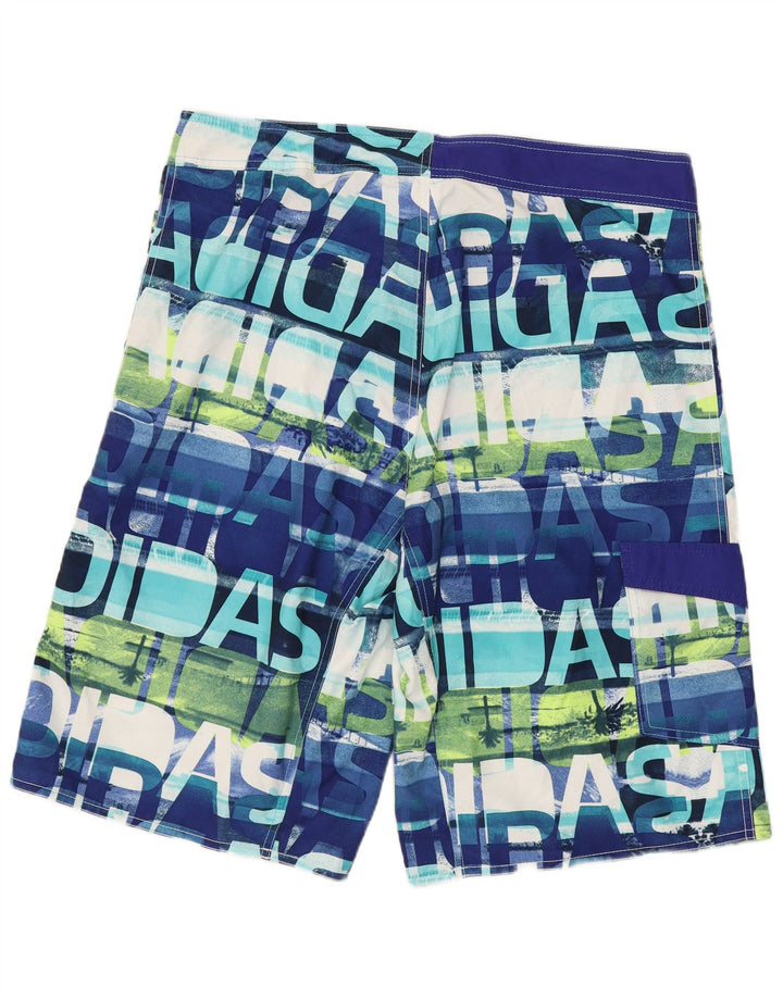 Shorts de natação masculinos Adidas com padrão abstrato gráfico grande azul poliéster