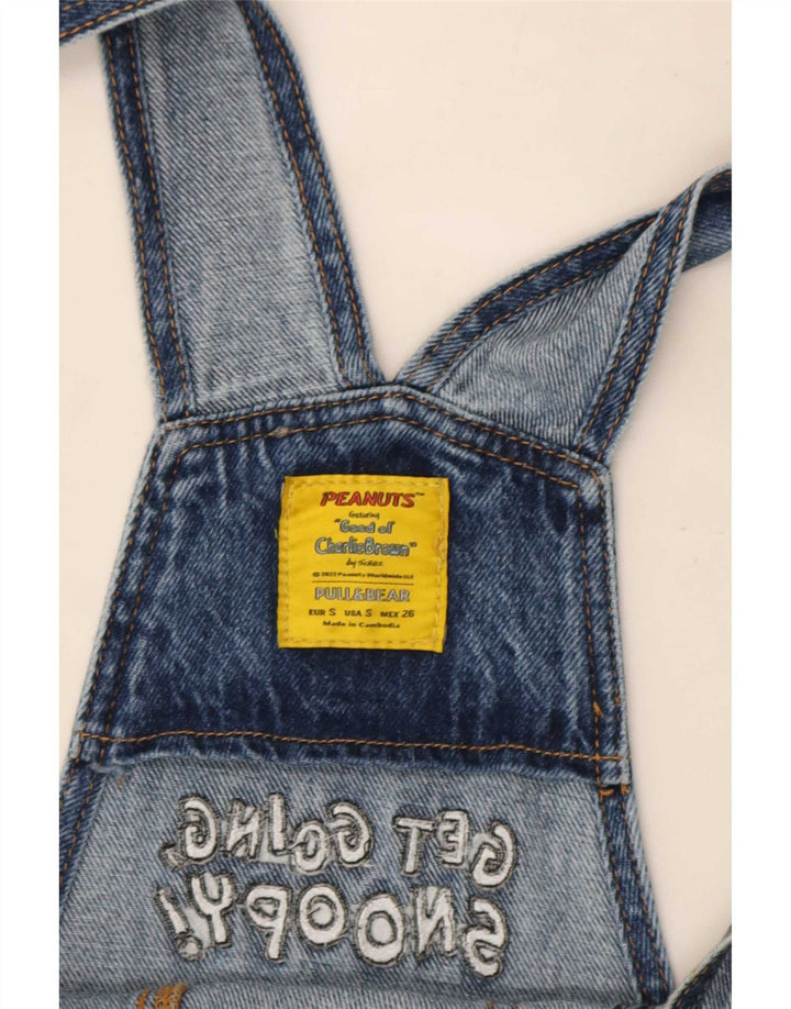 Macacão feminino Pull & Bear gráfico reto jeans pequeno W26 L30 azul