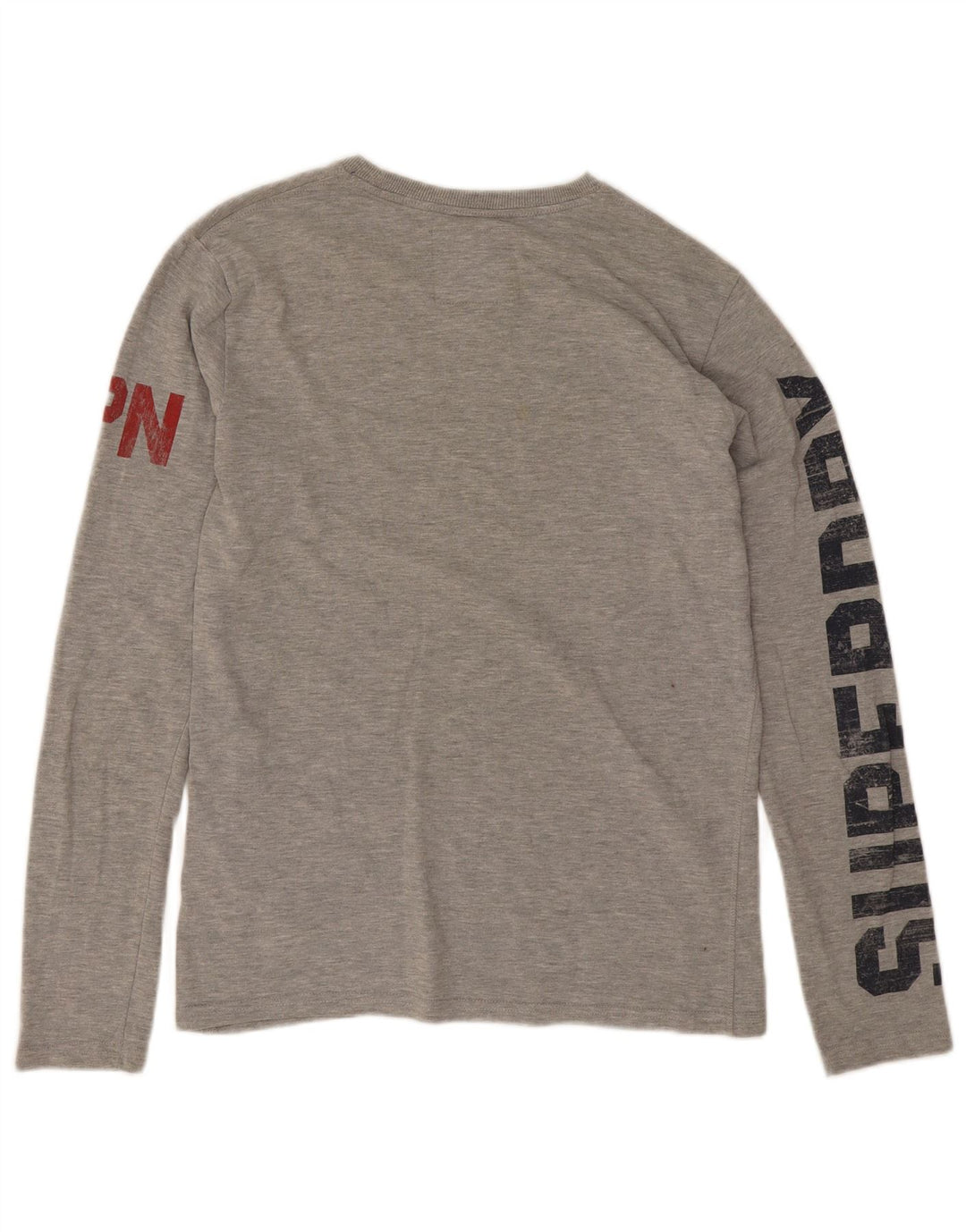 Top gráfico masculino Superdry manga comprida algodão manchado cinza médio