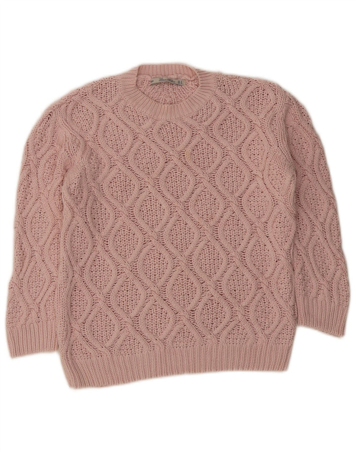 Suéter feminino Zara com gola redonda, Reino Unido 14, algodão rosa médio