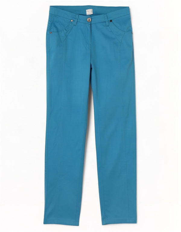 Calça casual slim feminina vintage W28 L30 poliéster azul