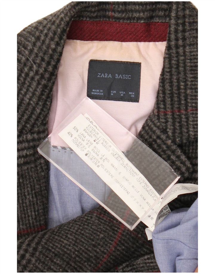 Jaqueta blazer feminina Zara com 1 botão Reino Unido 12 lã houndstooth cinza médio