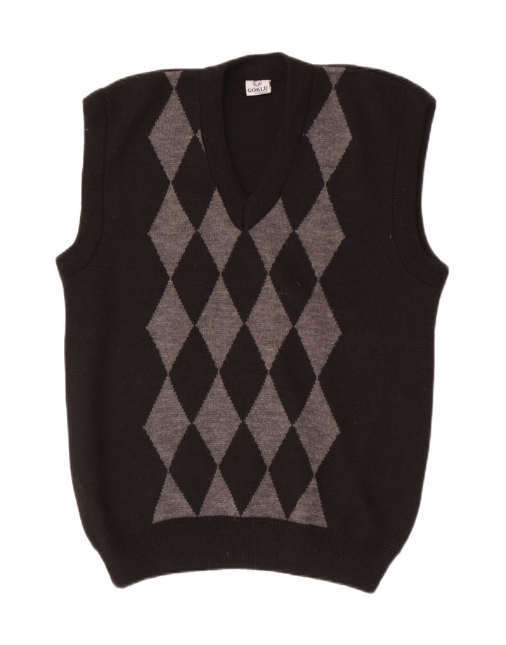 Regata masculina vintage com colete pequeno preto Argyle/Diamante