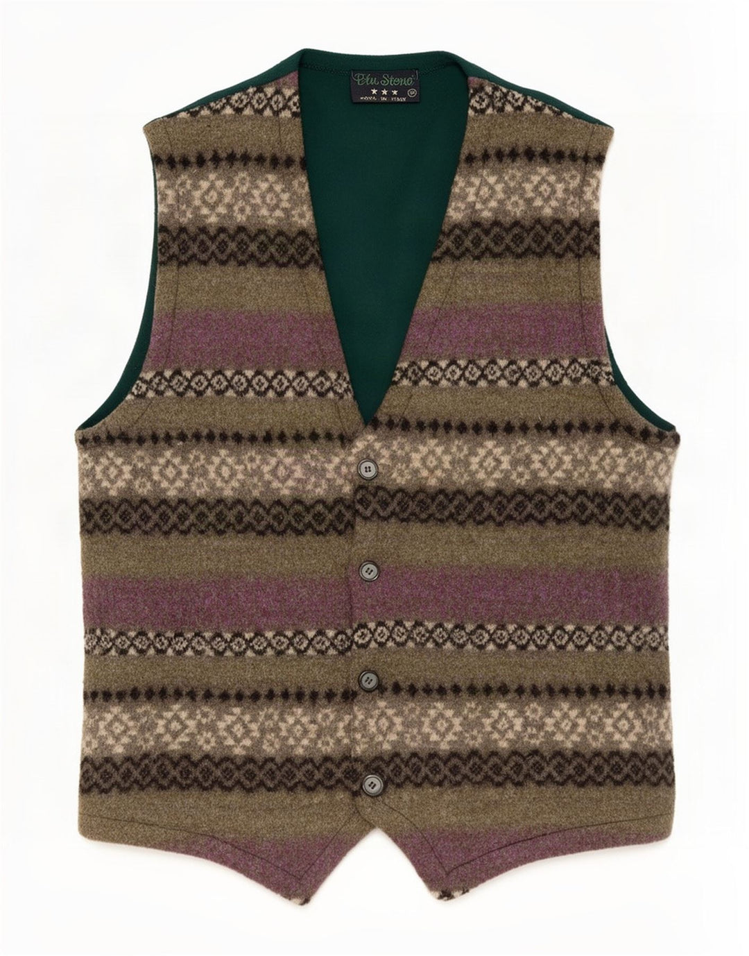Colete masculino vintage médio verde Fair Isle