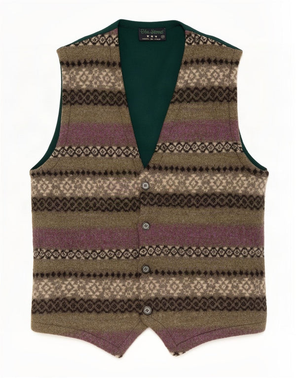 Colete masculino vintage médio verde Fair Isle