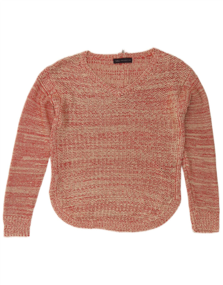 Suéter feminino Marks & Spencer com decote em V Reino Unido 10 pequeno vermelho manchado