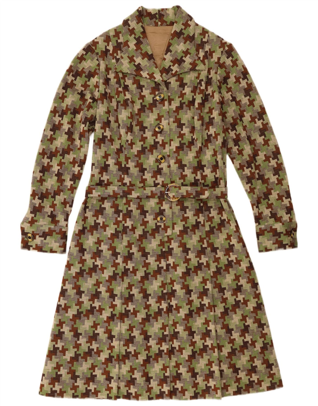 Vestido vintage feminino linha A UK 12 médio houndstooth multicolorido