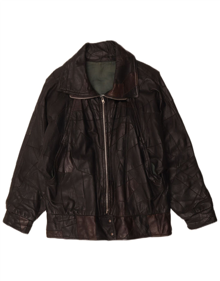 Jaqueta de couro feminina vintage UK 20 2XL patchwork preto