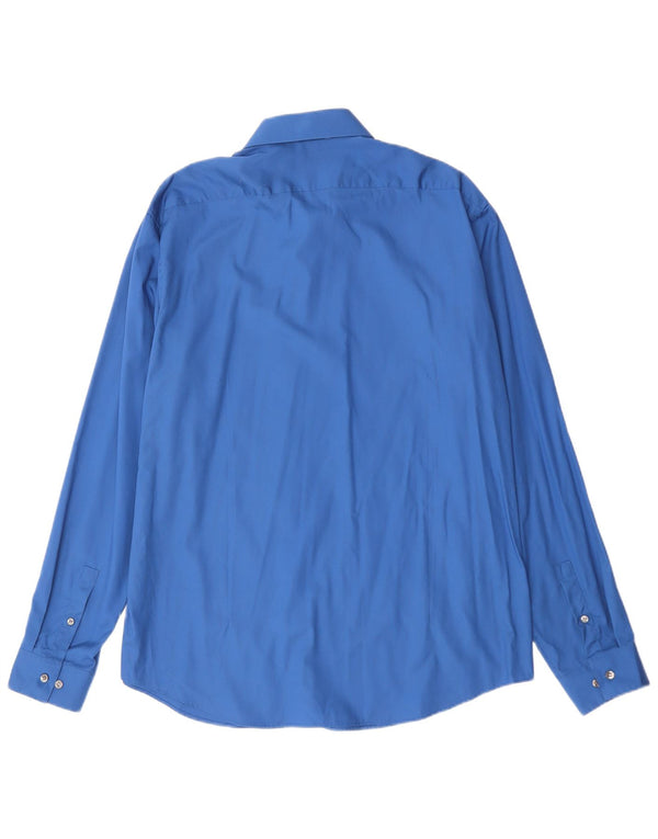 Camisa justa masculina Calvin Klein tamanho 44 17 1/2 XL algodão azul