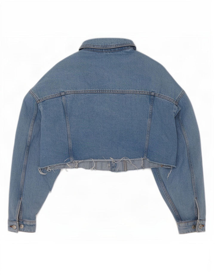 Jaqueta jeans feminina Topshop colheita oversized Reino Unido 6 XS azul algodão