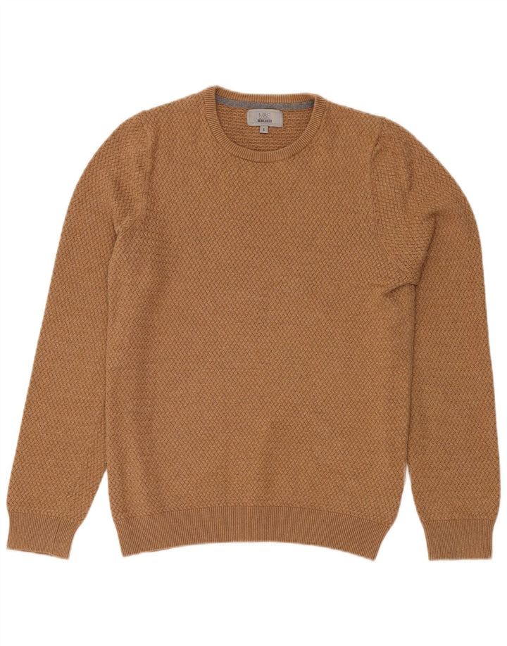 Suéter masculino MARKS & SPENCER com ajuste regular e gola redonda, pequeno bege
