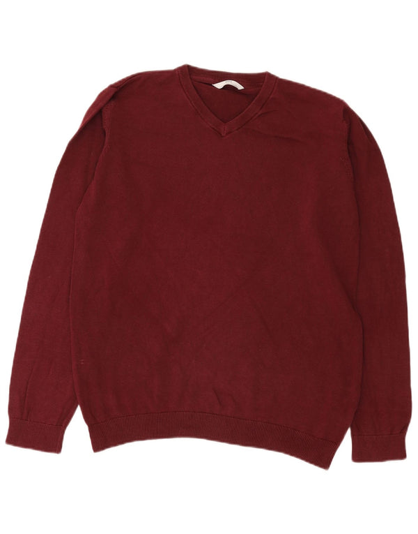 Suéter Marks & Spencer Boys com decote em V 15-16 anos algodão Borgonha