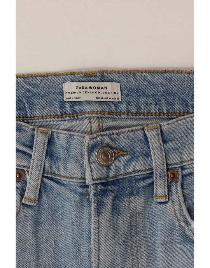 Zara Shorts jeans feminino desgastado EU 36 XS W26 azul