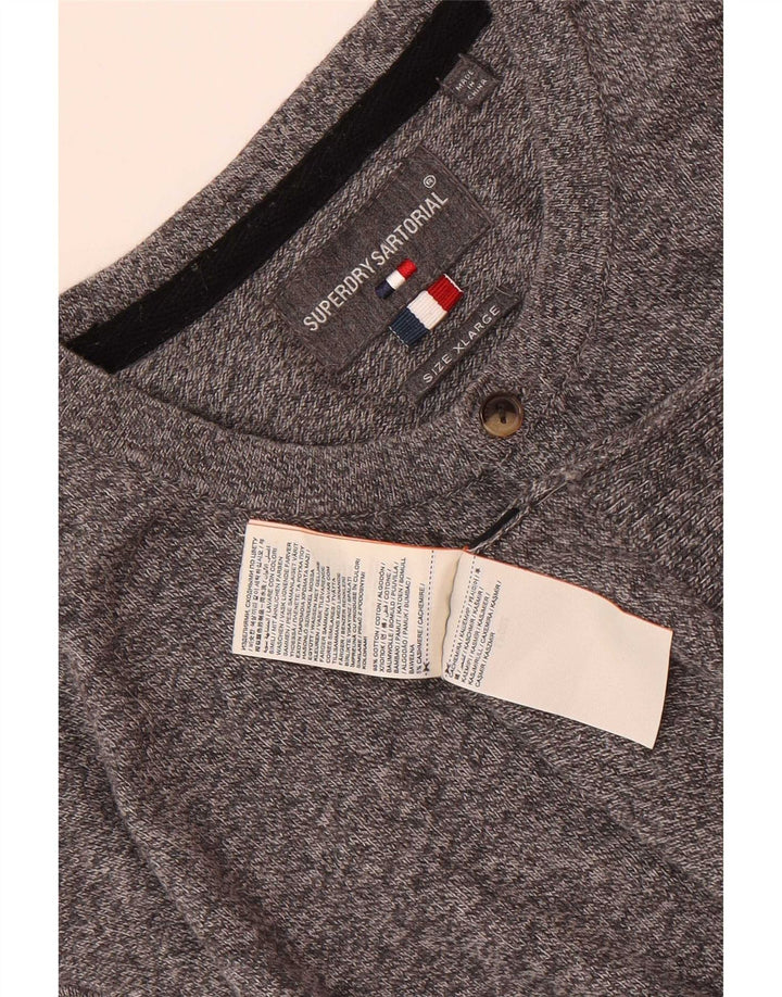 Suéter masculino Superdry Regular Fit com botão e pescoço XL algodão manchado cinza