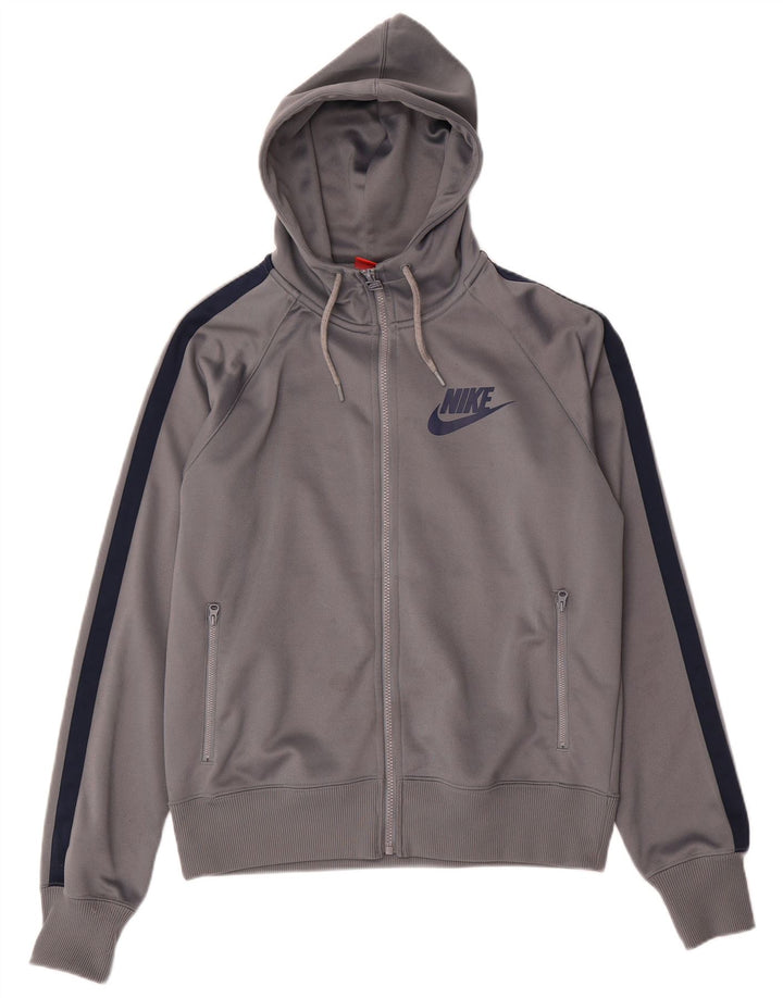 Suéter Nike masculino com capuz e zíper cinza médio colorblock poliéster