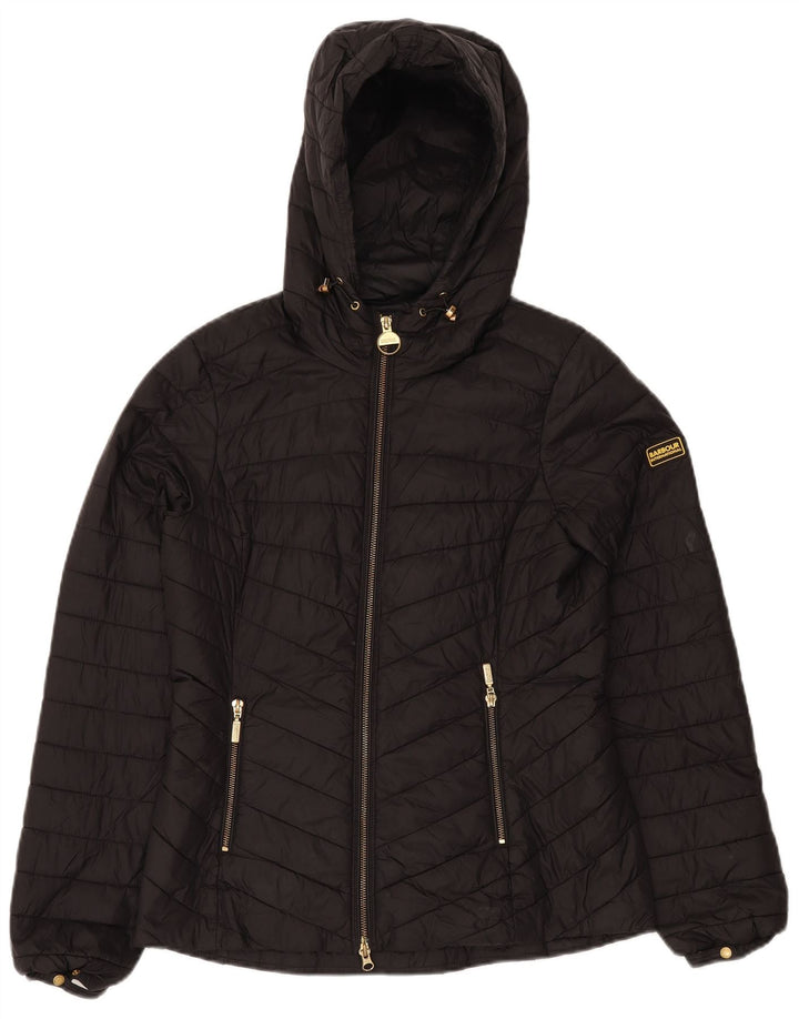 Jaqueta feminina acolchoada com capuz BARBOUR UK 10 pequena poliamida preta