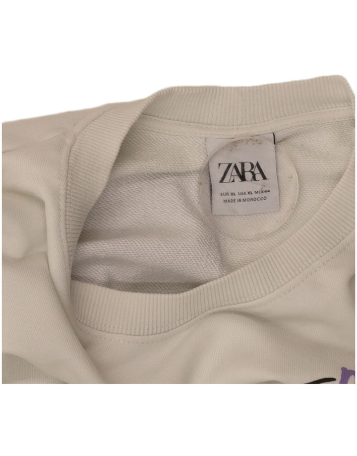 Suéter gráfico feminino ZARA UK 18 XL branco
