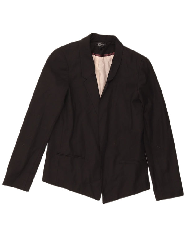 Jaqueta blazer aberta feminina Topshop Reino Unido 8 poliéster preto pequeno