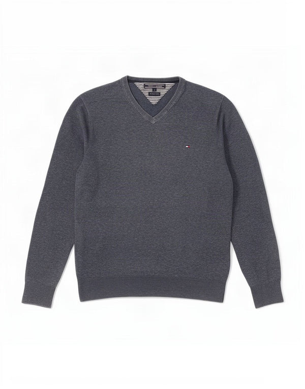 Tommy Hilfiger Mens V-Neck Jumper Sweater Small Navy Blue Flecked Cotton