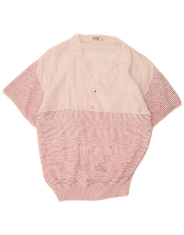 Camisa pulôver masculina vintage de manga curta rosa médio