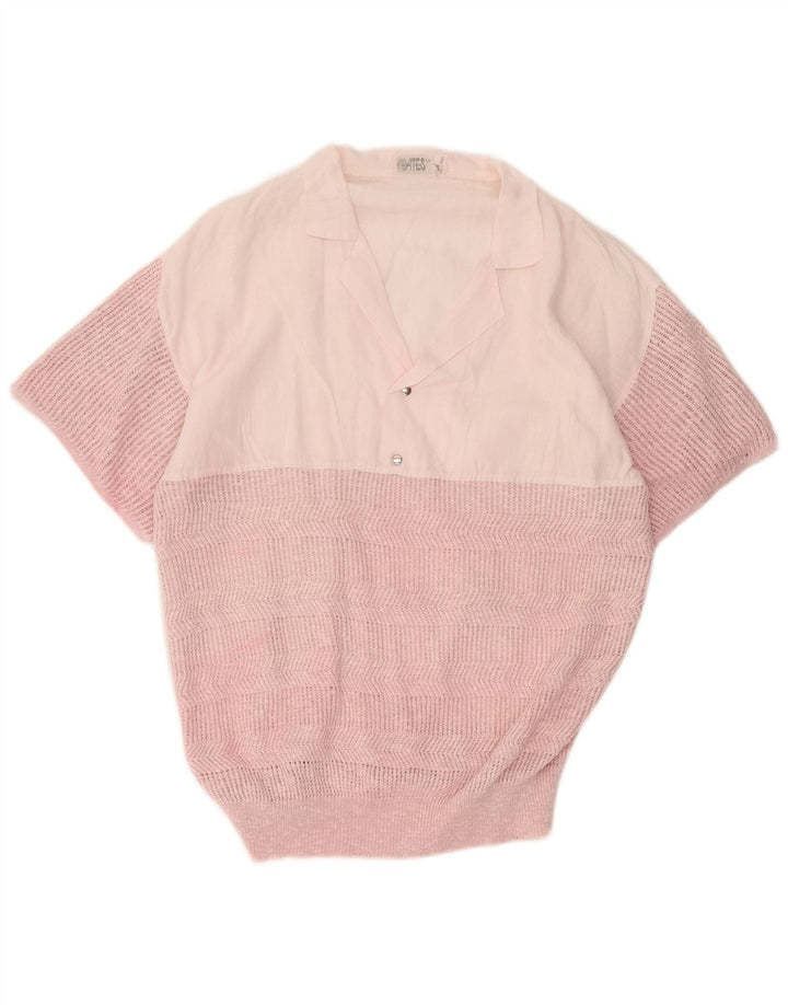 Camisa pulôver masculina vintage de manga curta rosa médio