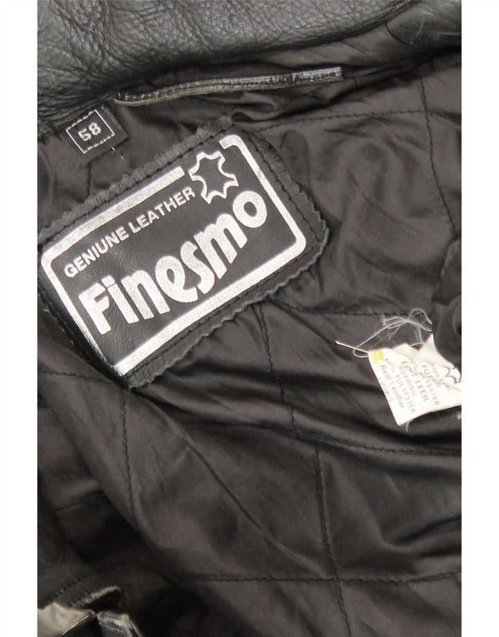 Jaqueta masculina vintage de couro para motociclista grande em couro preto