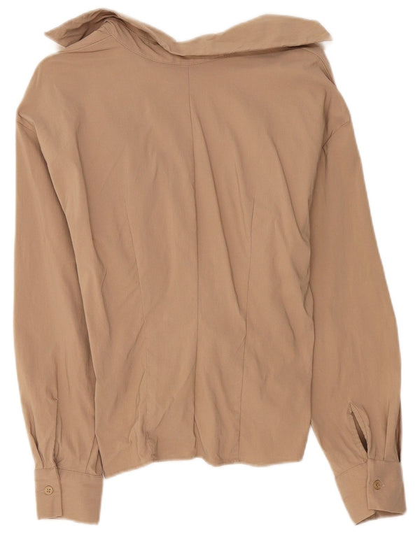 Zara blusa feminina manga comprida top UK 6 XS bege viscose
