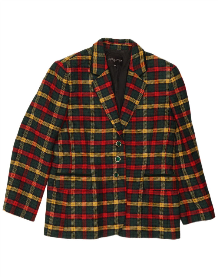 Revestimento do blazer do botão das mulheres superiores 3 ele 46 grandes lãs verdes do Virgin da verificação