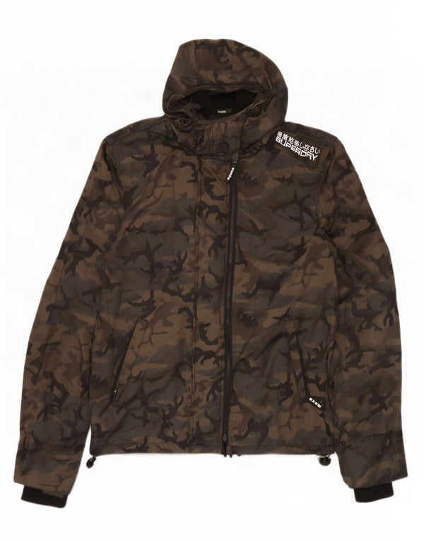 Jaqueta de chuva masculina Superdry com capuz UK 42 XL camuflagem multicolorida nylon