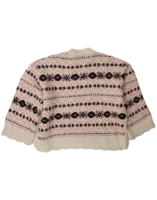 Zara suéter feminino oversized com gola redonda Reino Unido 6 XS rosa Fair Isle