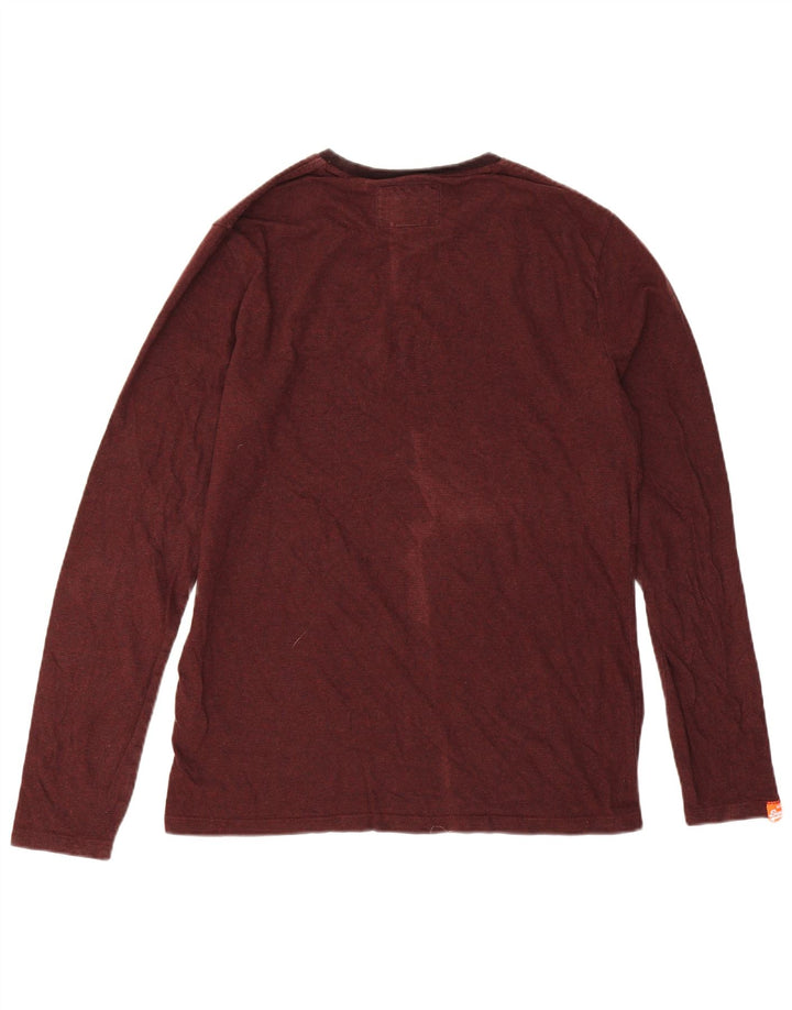 Superdry Mens Top Manga Longa Grande Algodão Borgonha