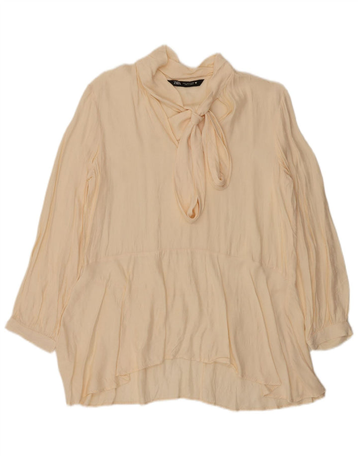 Blusa feminina Zara com gravata frontal grande tamanho UK 10 pequena off white
