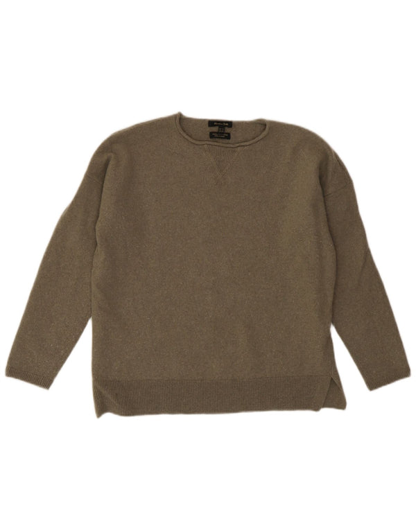 Suéter feminino Massimo Dutti cropped grande com gola canoa Reino Unido 6 XS cáqui