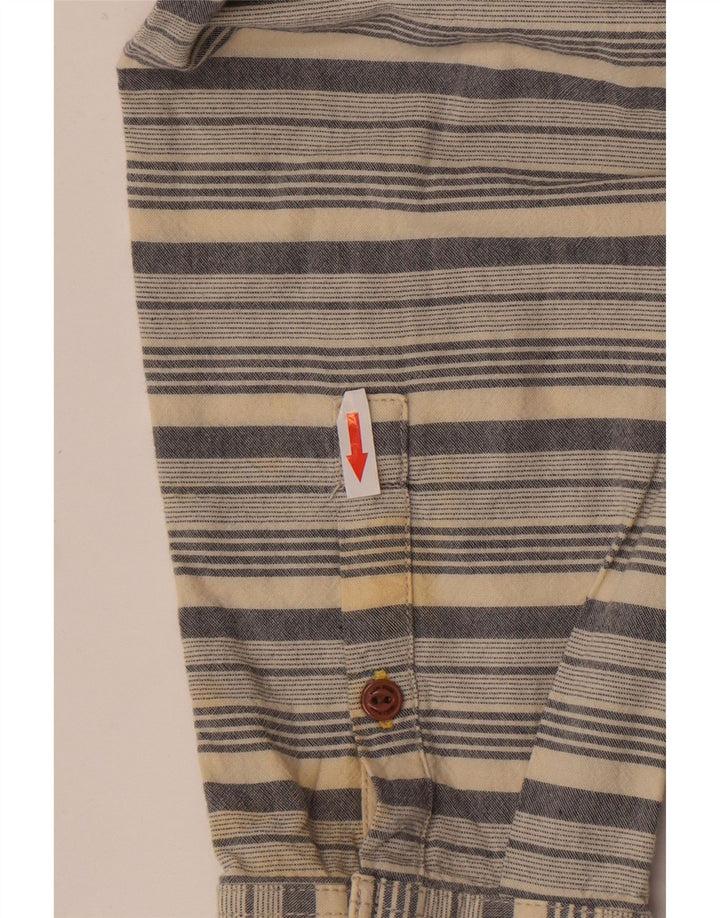 White Stuff Mens Camisa Slim Fit 2XL Algodão Listrado Bege