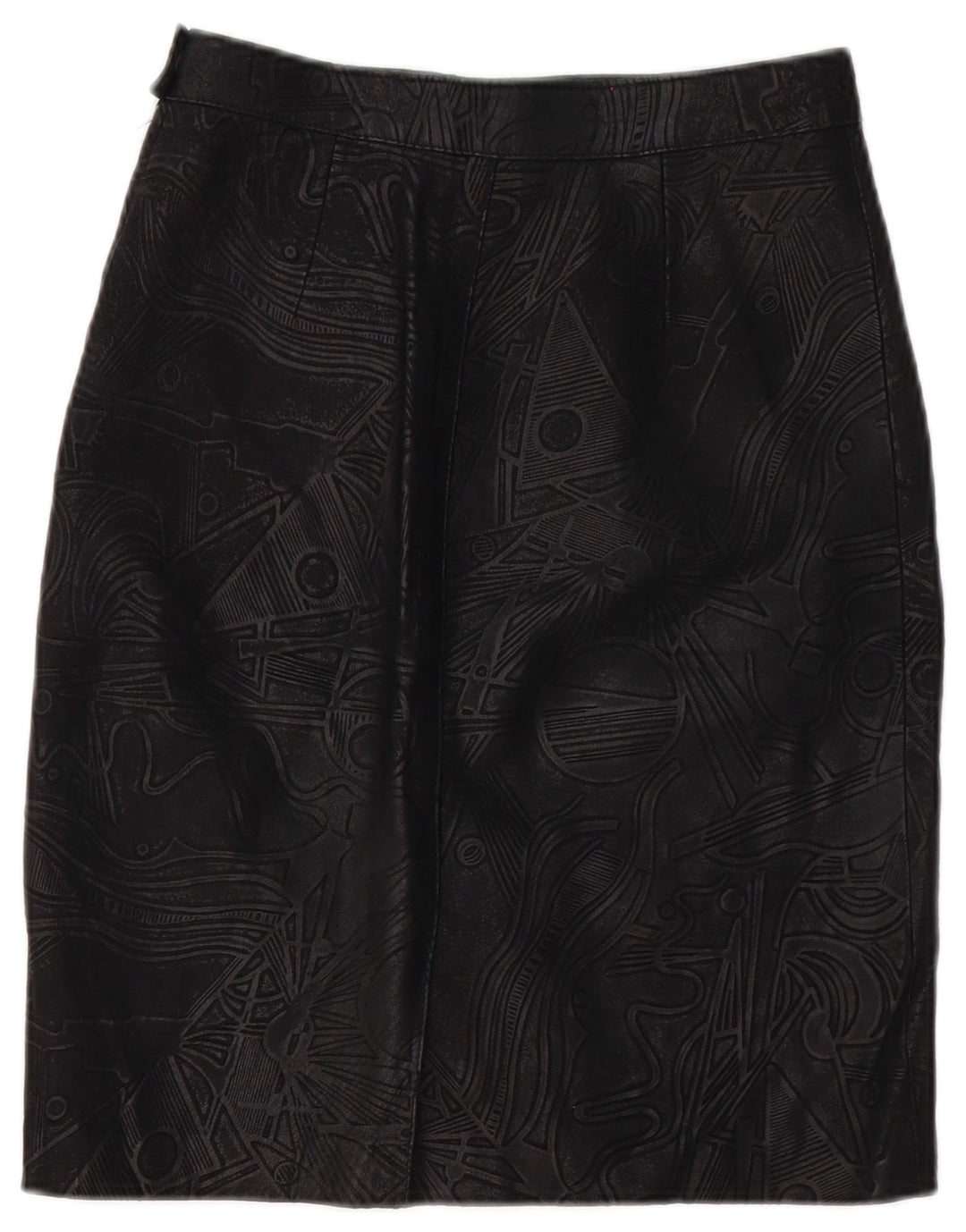 Saia de couro feminina vintage W26 pequena geométrica preta