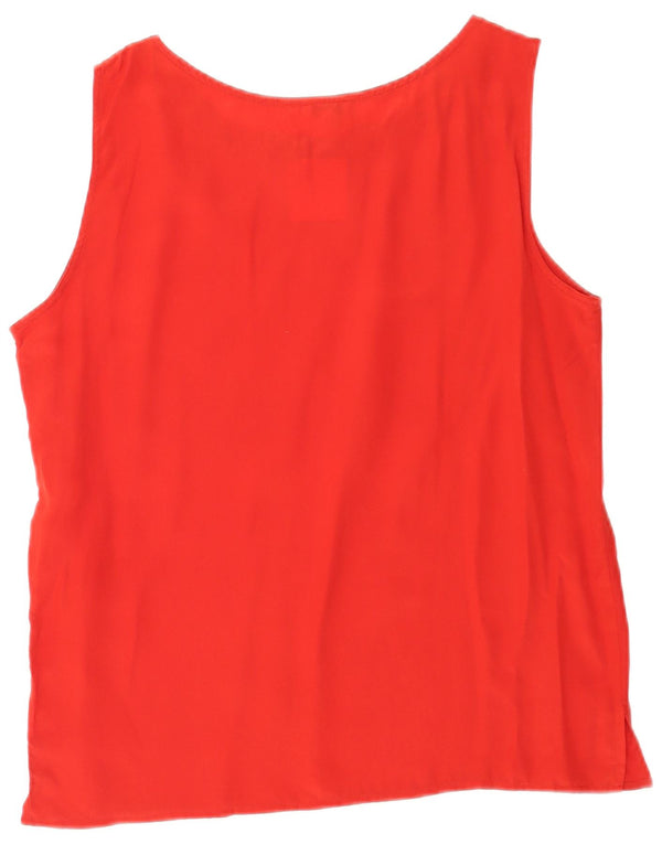 Blusa feminina sem mangas vintage UK 16 grande seda vermelha
