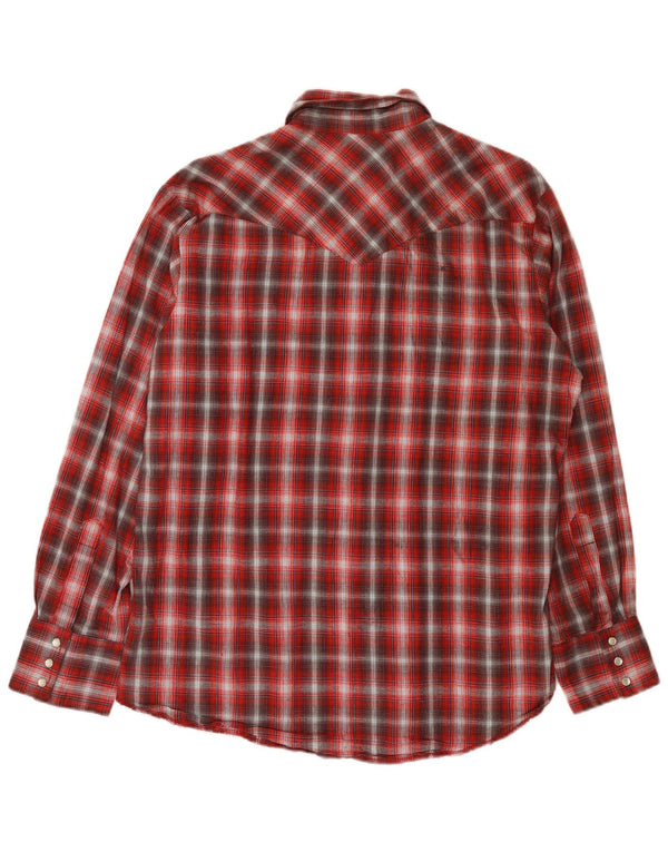 Camisa Wrangler masculina de flanela ocidental grande algodão xadrez vermelho