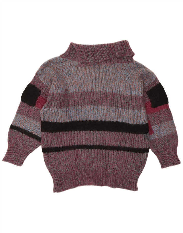 Suéter feminino VINTAGE com gola redonda UK 18 XL roxo colorblock