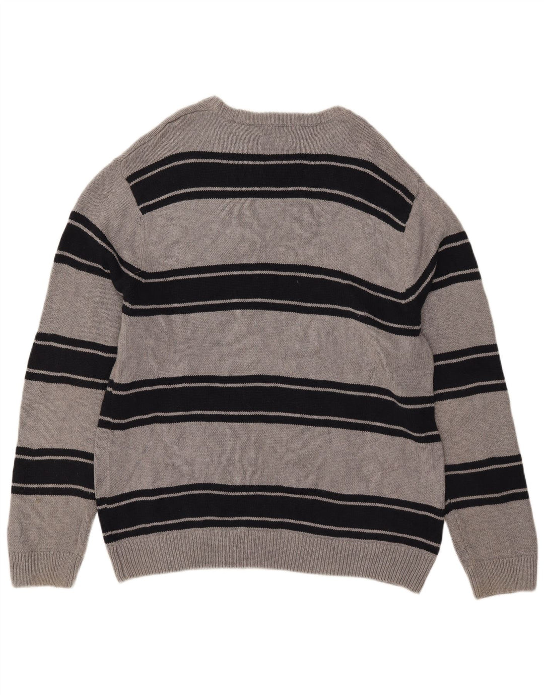 Suéter masculino Chaps com gola redonda e algodão listrado cinza XL