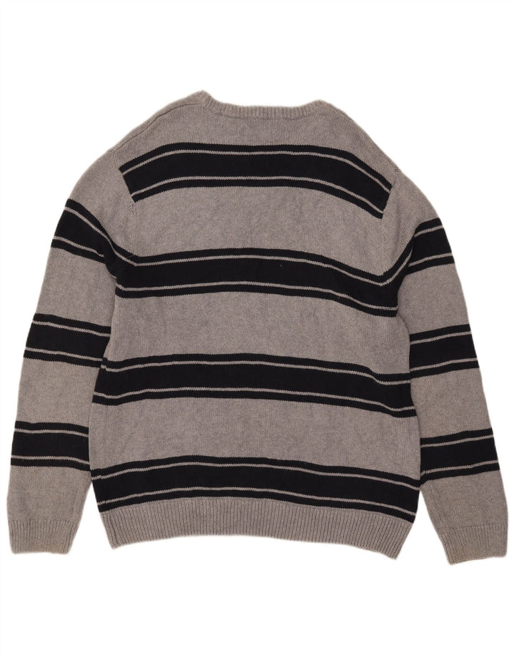 Suéter masculino Chaps com gola redonda e algodão listrado cinza XL