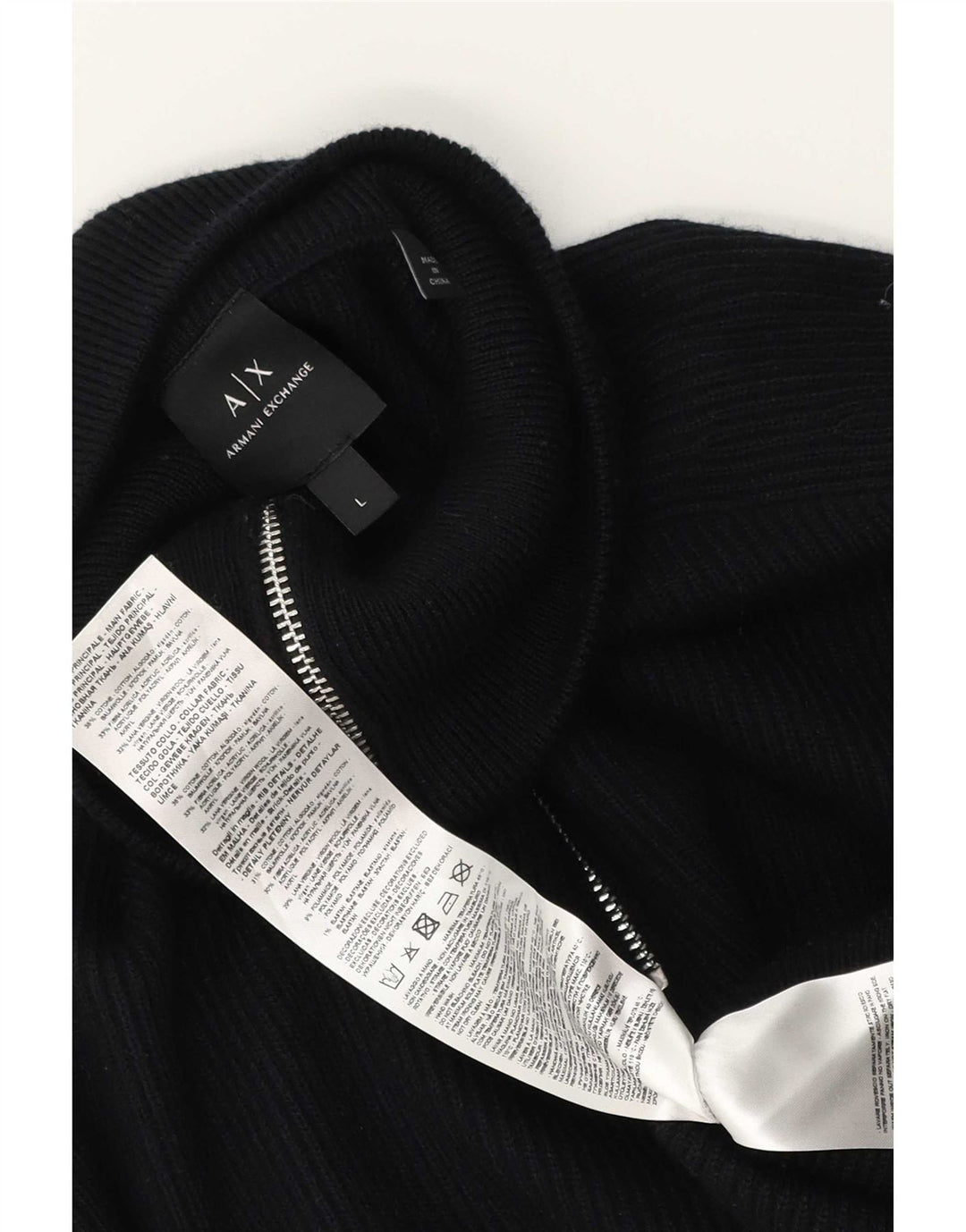 Suéter masculino Armani Exchange com zíper e gola alta de algodão preto