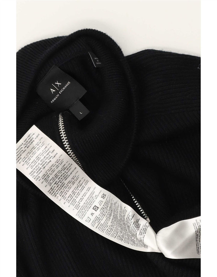 Suéter masculino Armani Exchange com zíper e gola alta de algodão preto
