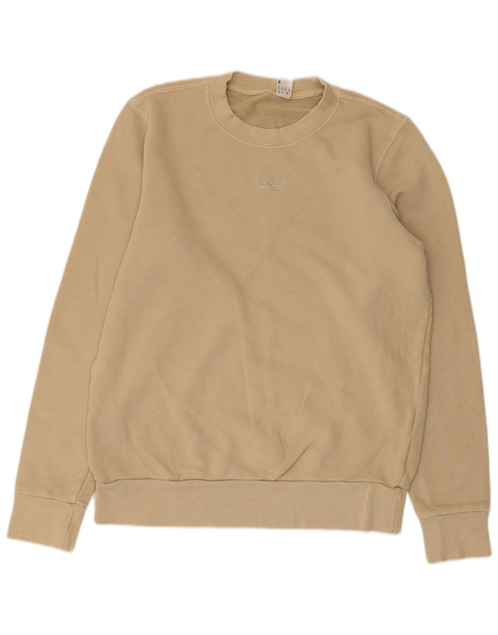 REEBOK moletom feminino oversized jumper UK 8/10 pequeno algodão bege