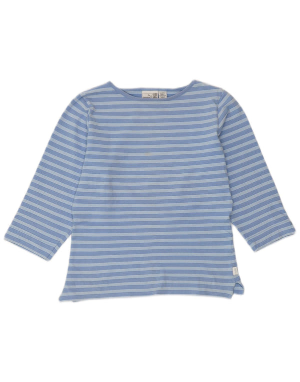 Top curto feminino PUMA manga 3/4 Reino Unido 14 algodão listrado azul médio