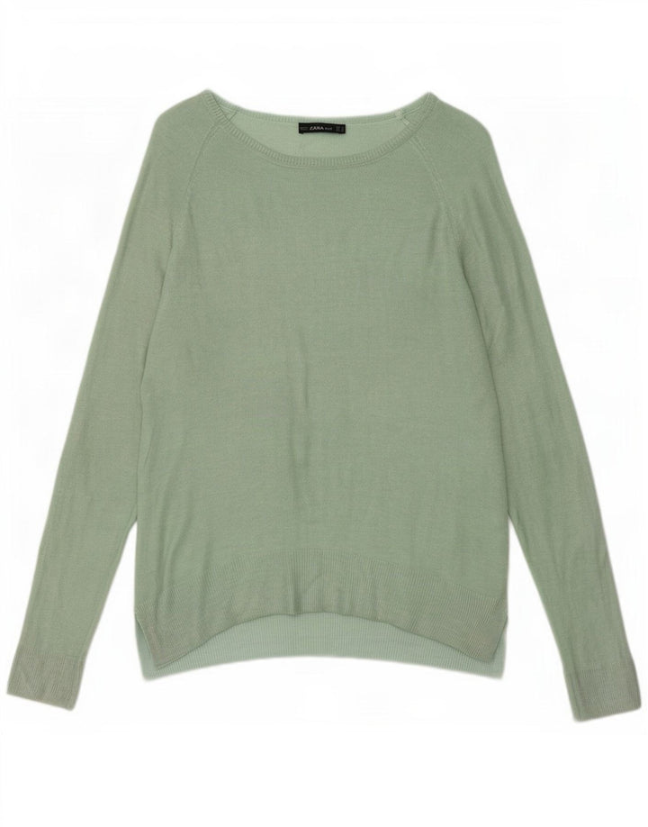 Zara Suéter feminino com gola canoa e gola redonda Reino Unido 14 verde médio