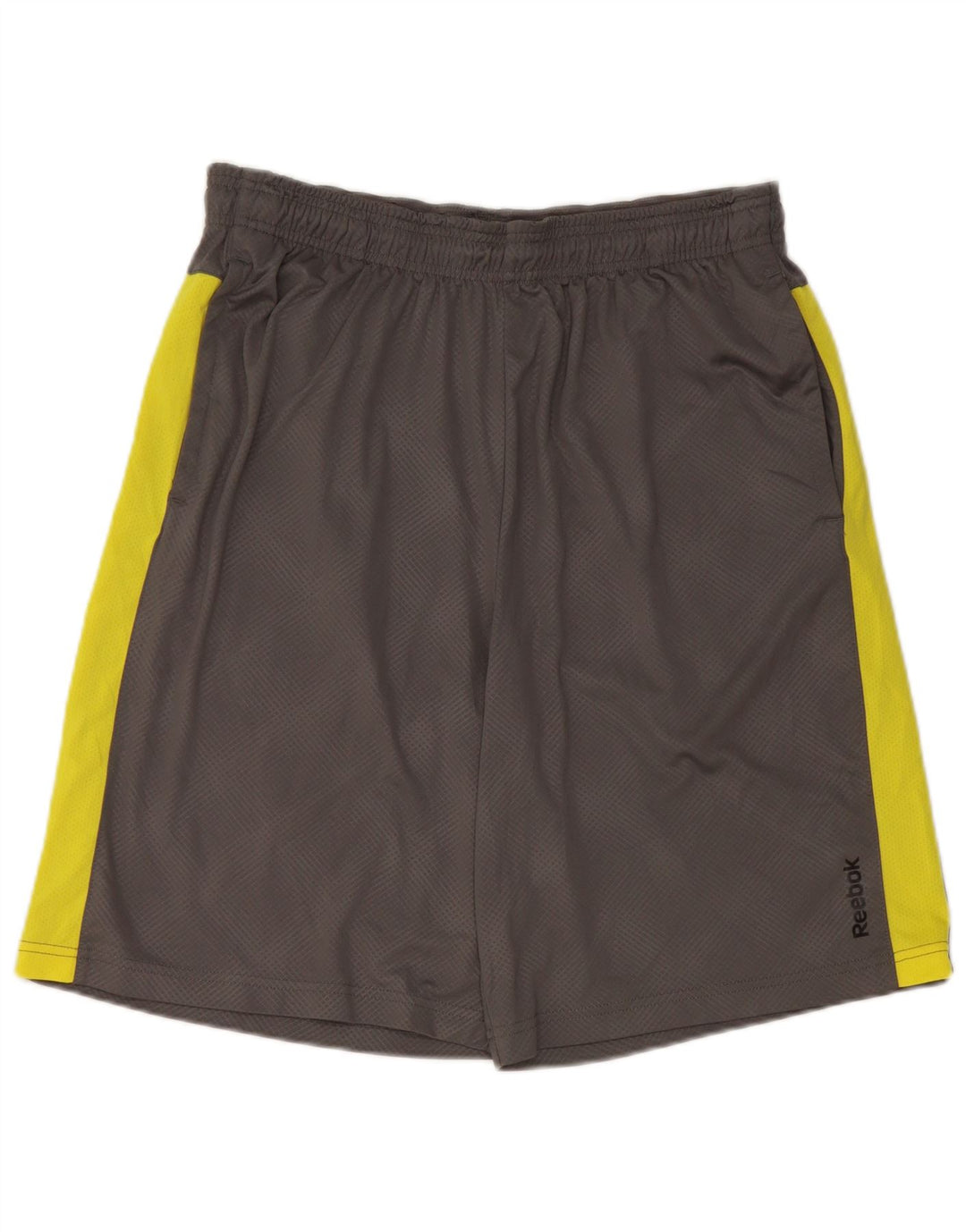 Shorts esportivos masculinos Reebok médio cinza colorblock poliéster